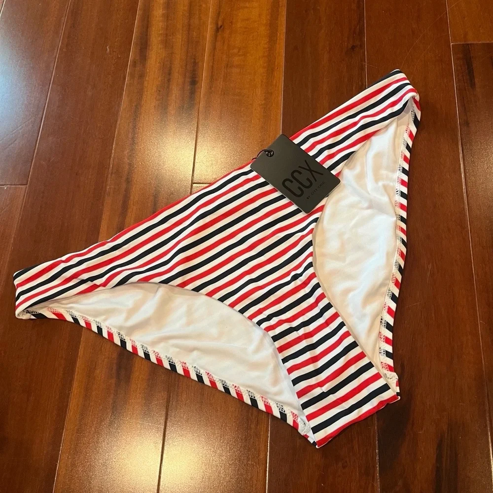 New NWT CCX by City Chic Daisy Stripe Bikini Bottom Red White Brief Swim Size 14
