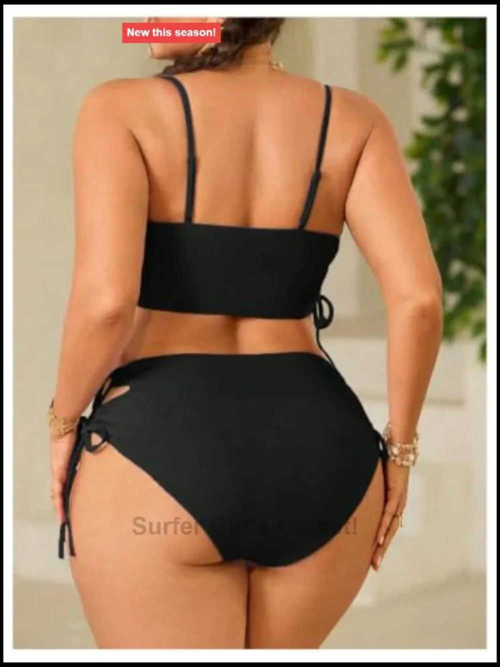 Plus Size High Waisted Bikini Set Spaghetti Strap Lace Up Swimwear Beachwear