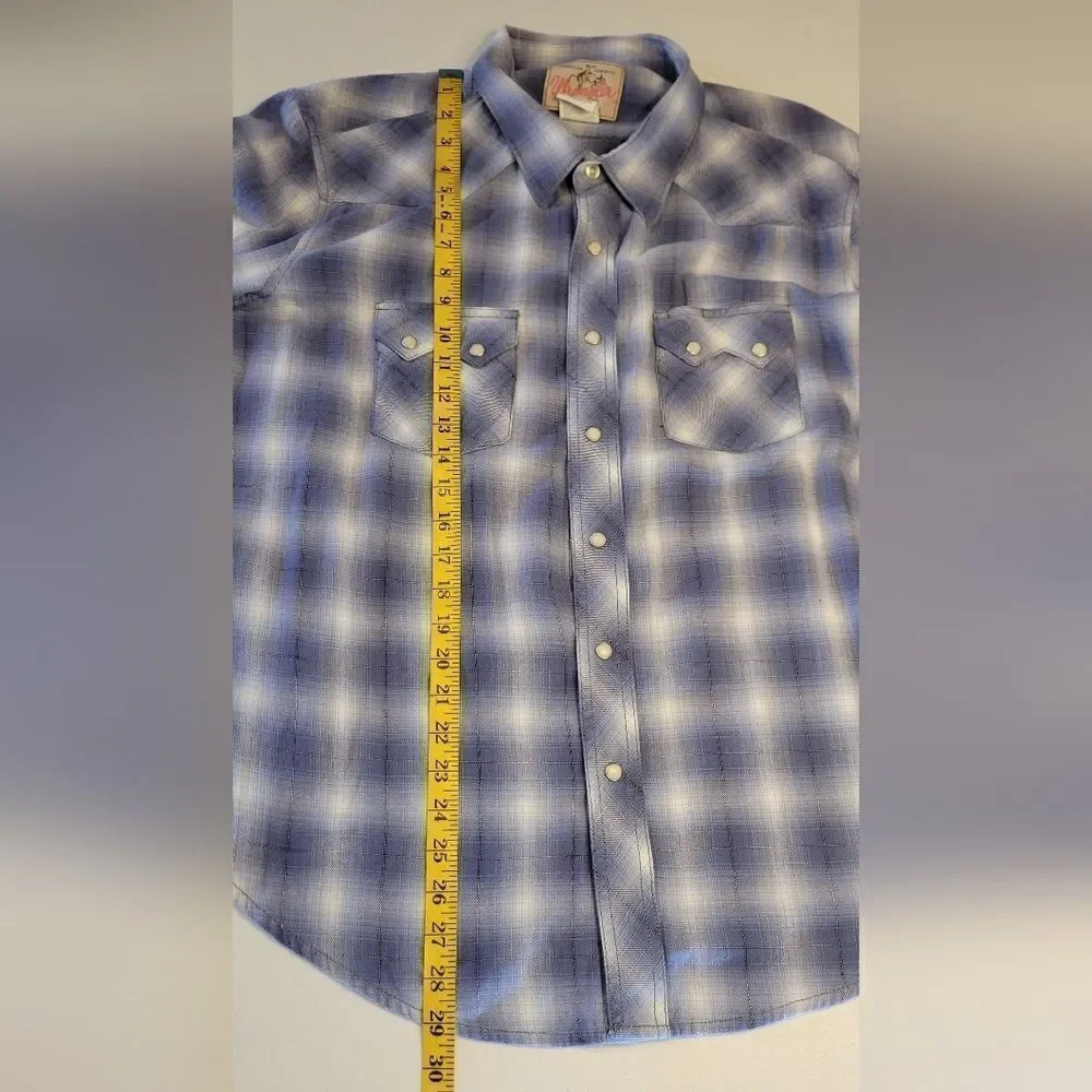 Wrangler Blue White Plaid Flannel Long Sleeve Western Pearl Snap Shirt Men's XL