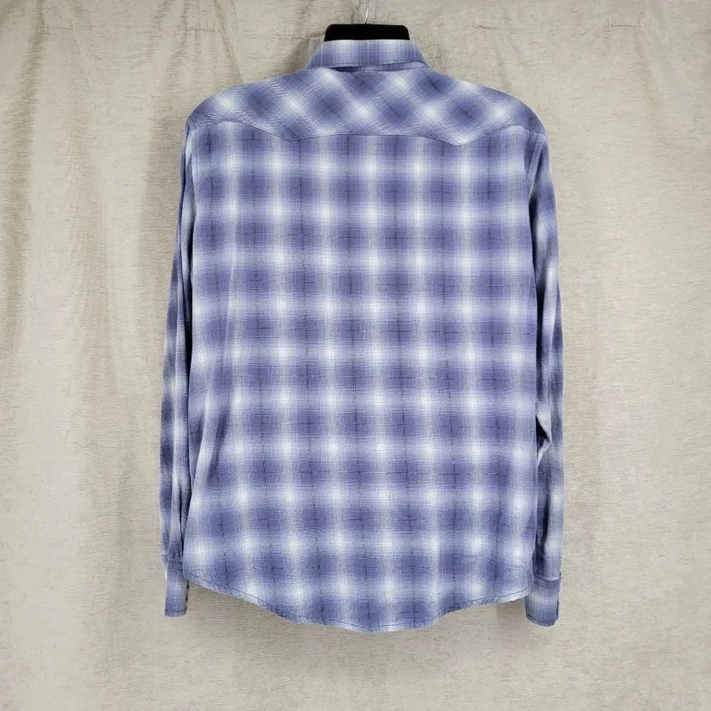 Wrangler Blue White Plaid Flannel Long Sleeve Western Pearl Snap Shirt Men's XL