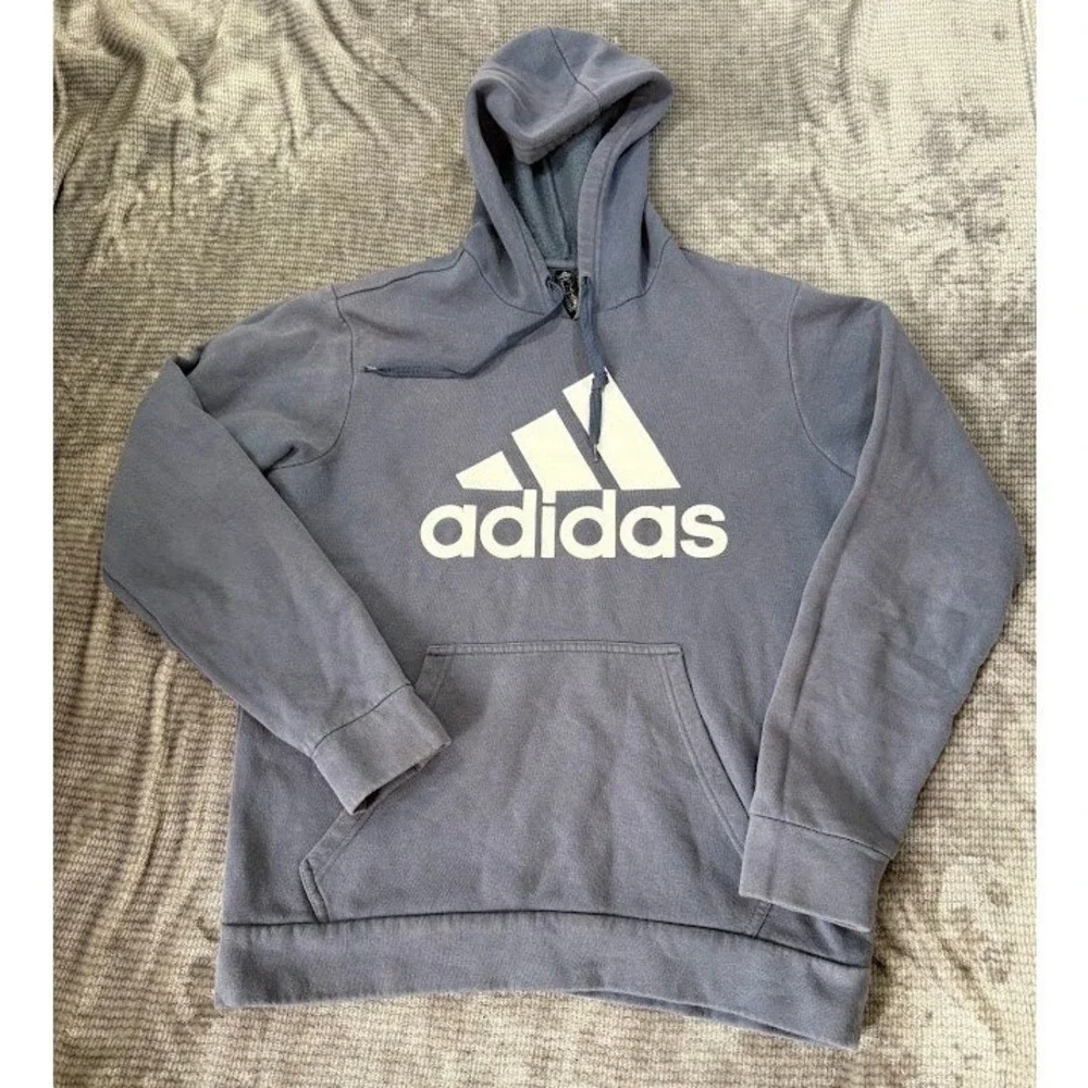Adidas Golf Mens Hoodie Blue Fleece Pullover Logo Sweatshirt Size Medium