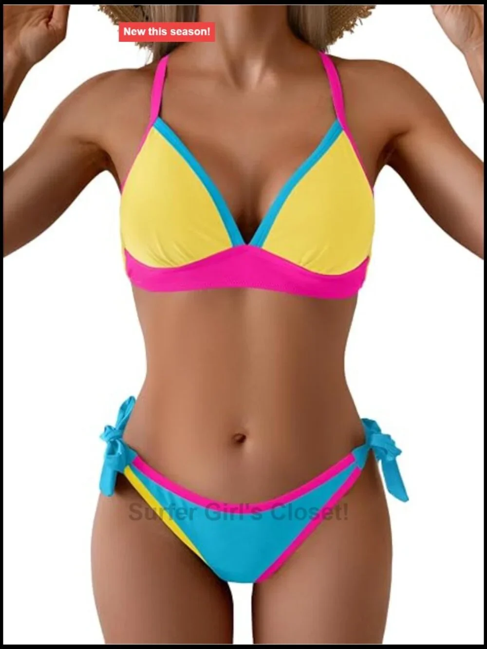 V Neck Bikini Set with Adjustable Criss Cross Back and Tie Side Cheeky Bottoms