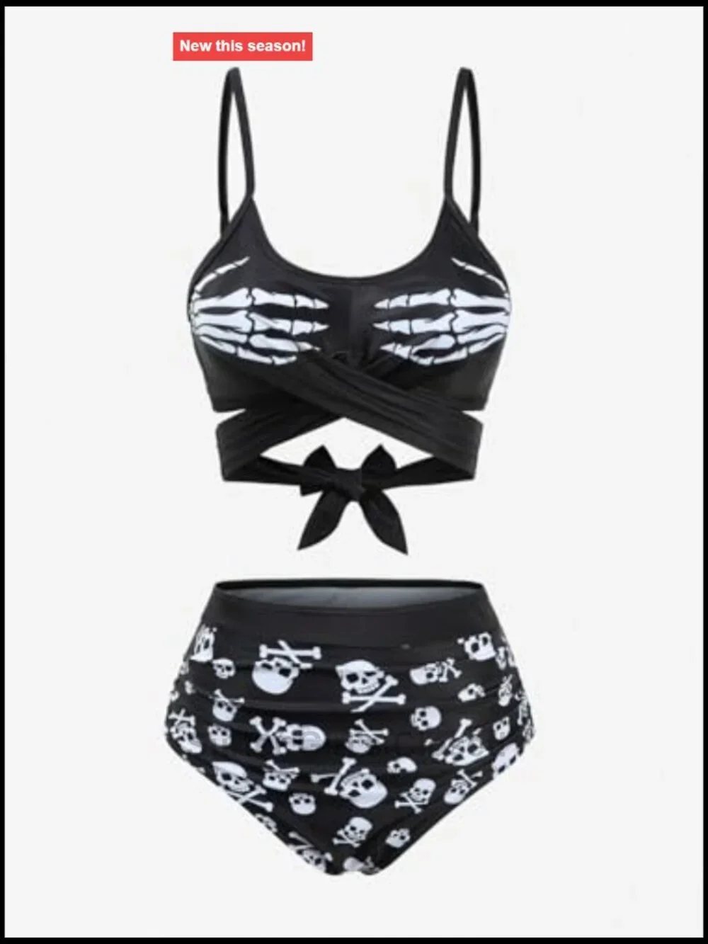 High Waisted Gothic Skull Print Bikini Set with Tummy Control