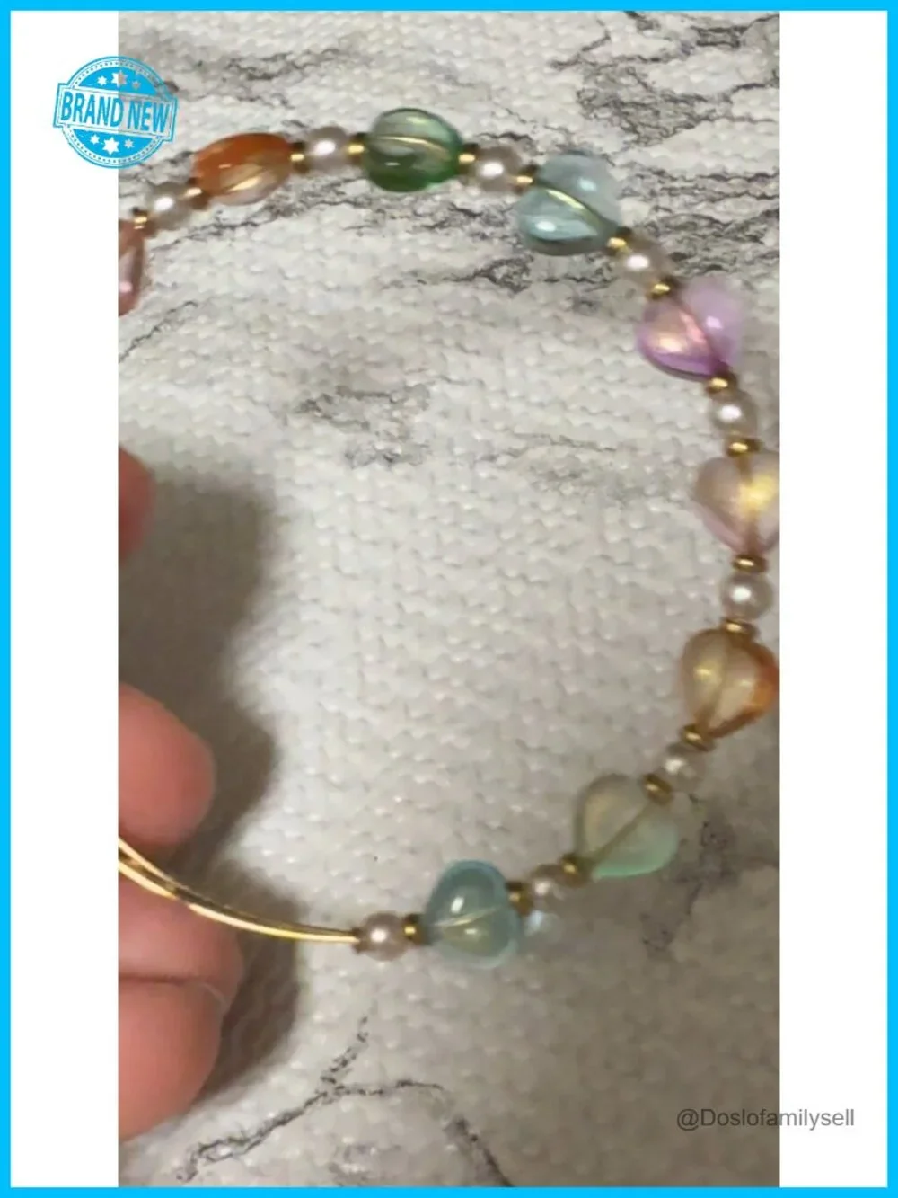 Expandable Beaded Bangle Bracelet with Heart Charms