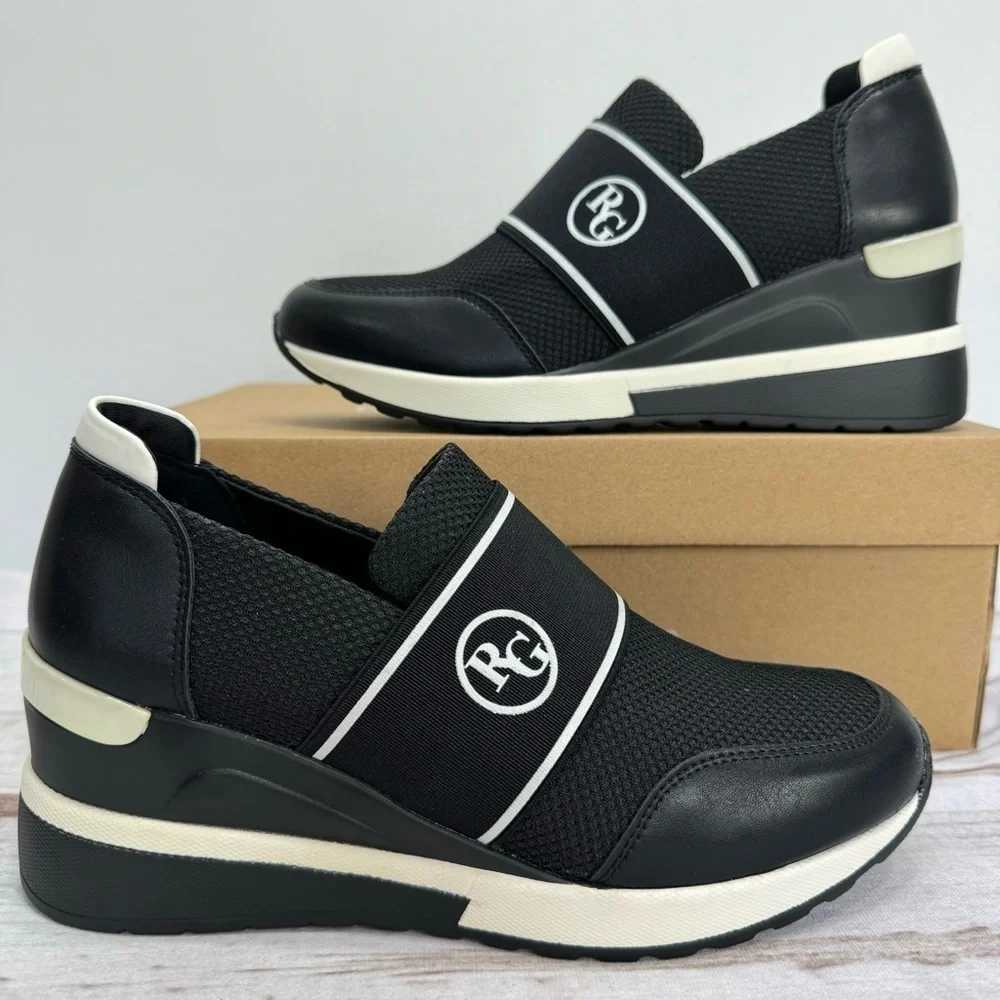 Renato Garini Italy Midnight Moon Black Wedge Slip On Sneakers Size 36/5.5 NEW