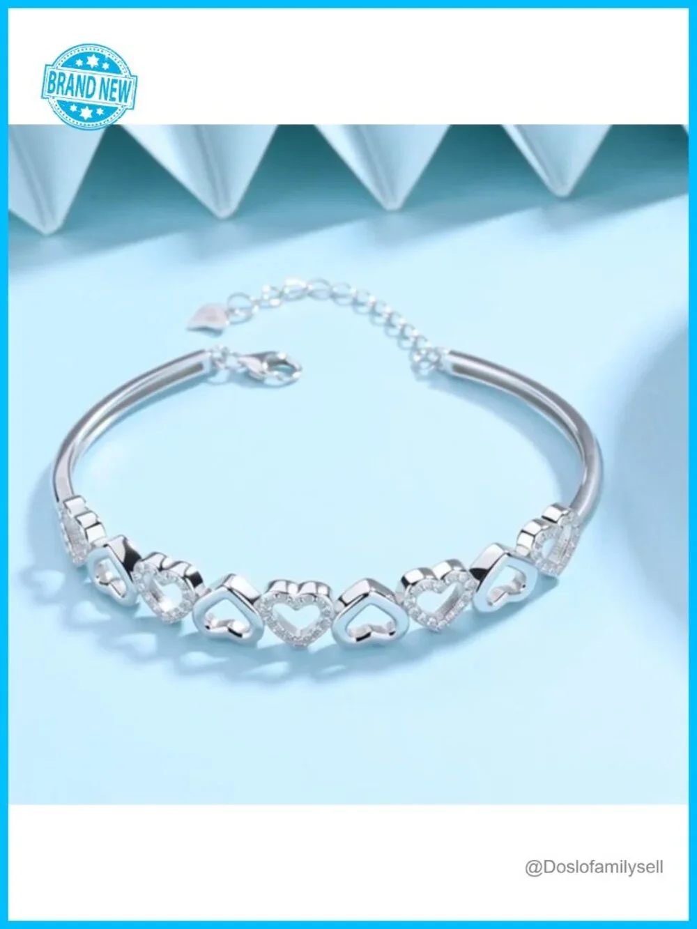 Adjustable 14K Gold Plated Heart Bangle Bracelet with Crystals