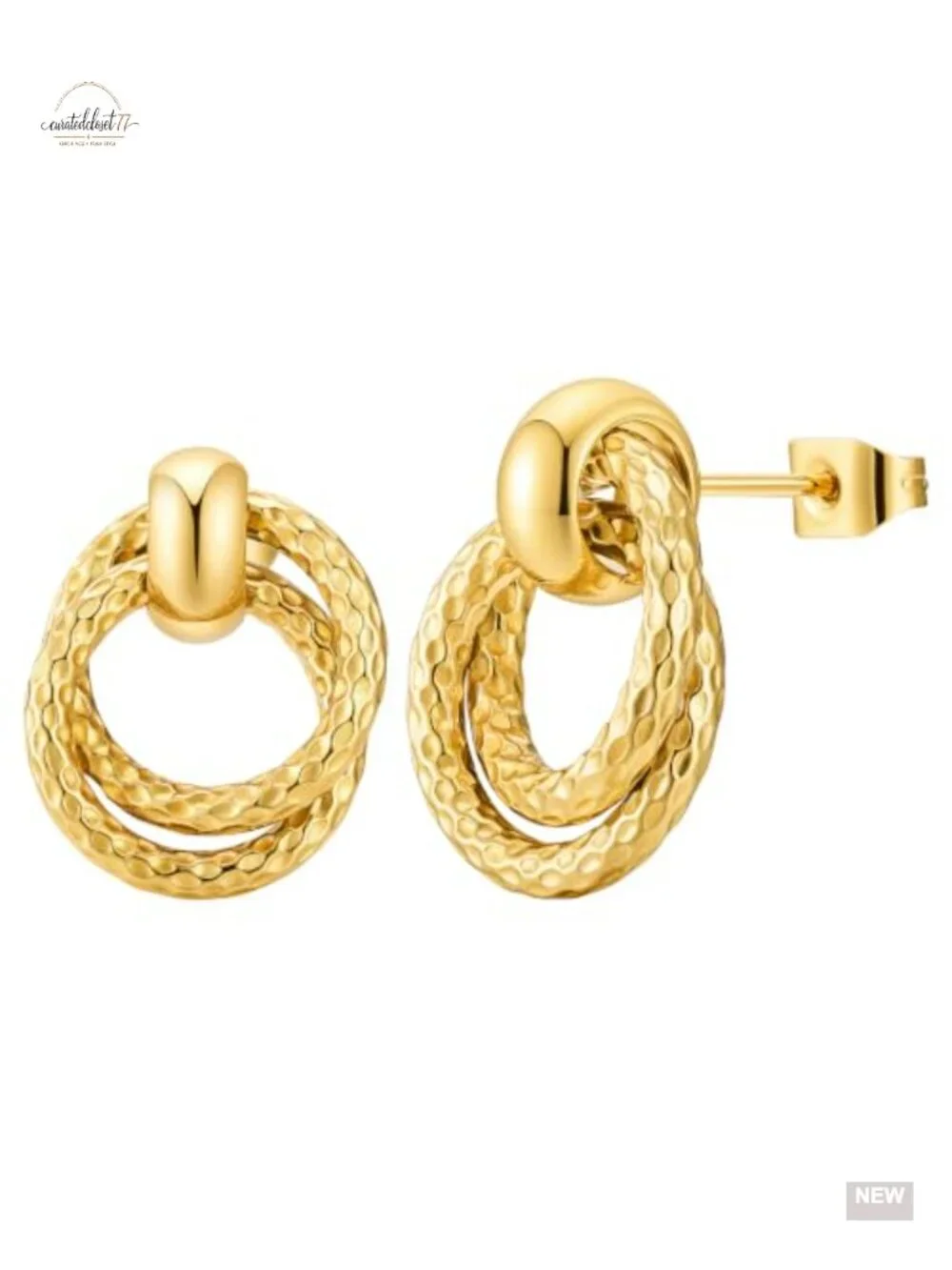 18K Gold Plated Chunky Twisted Rope Interlocking Hoop Earrings