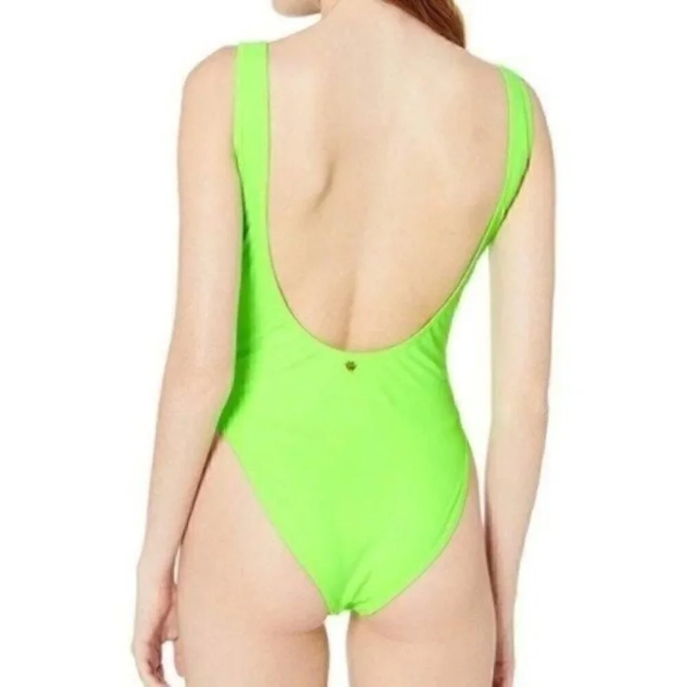 NWT Juicy Couture Logo Neon Green High Cut Leg One Piece Bathing Suit Size Small