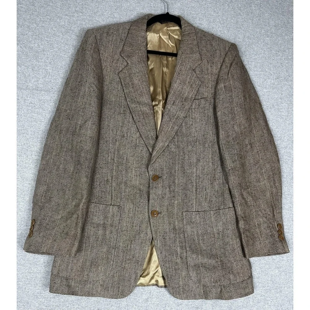 Vintage Daniel Hechter Blazer Mens‎ Large Brown Herringbone Tweed Sport Coat USA