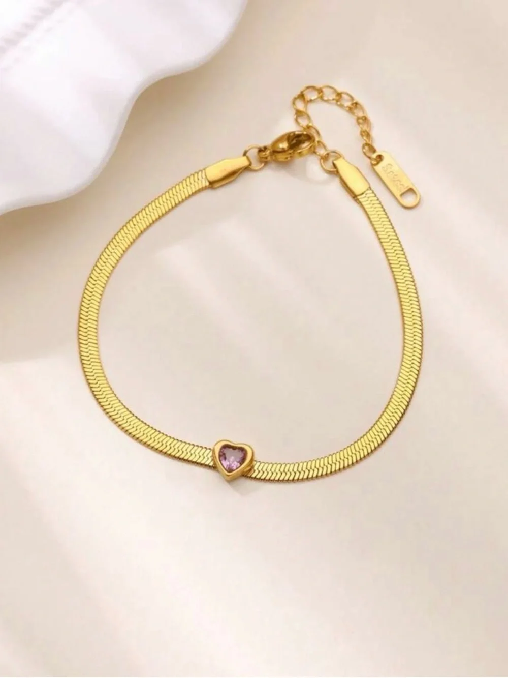 Stainless steel (S1) heart gold plated  bracelet gold purple