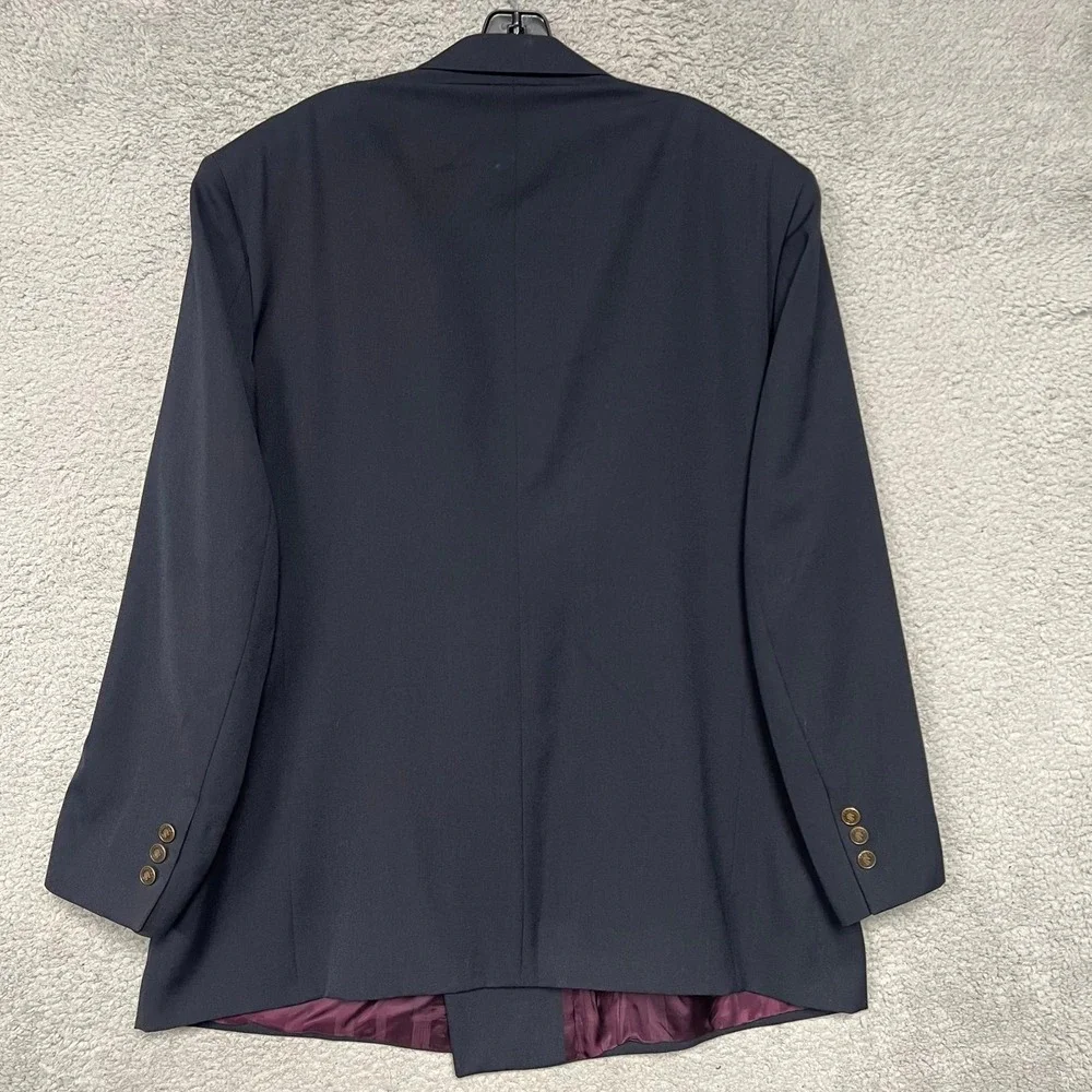 VTG Pierre Cardin Blazer Men's 46R Blue Wool Peak Double-Breasted Equestrian USA
