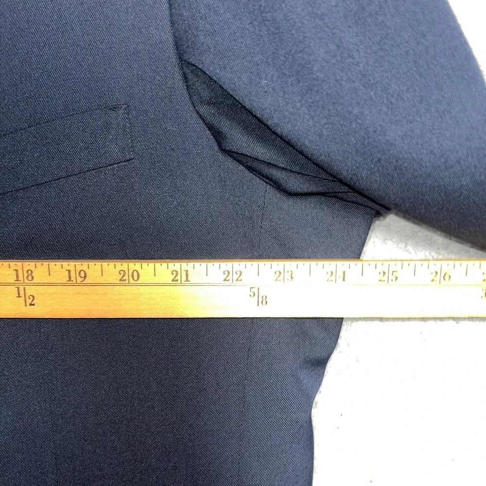 VTG Pierre Cardin Blazer Men's 46R Blue Wool Peak Double-Breasted Equestrian USA