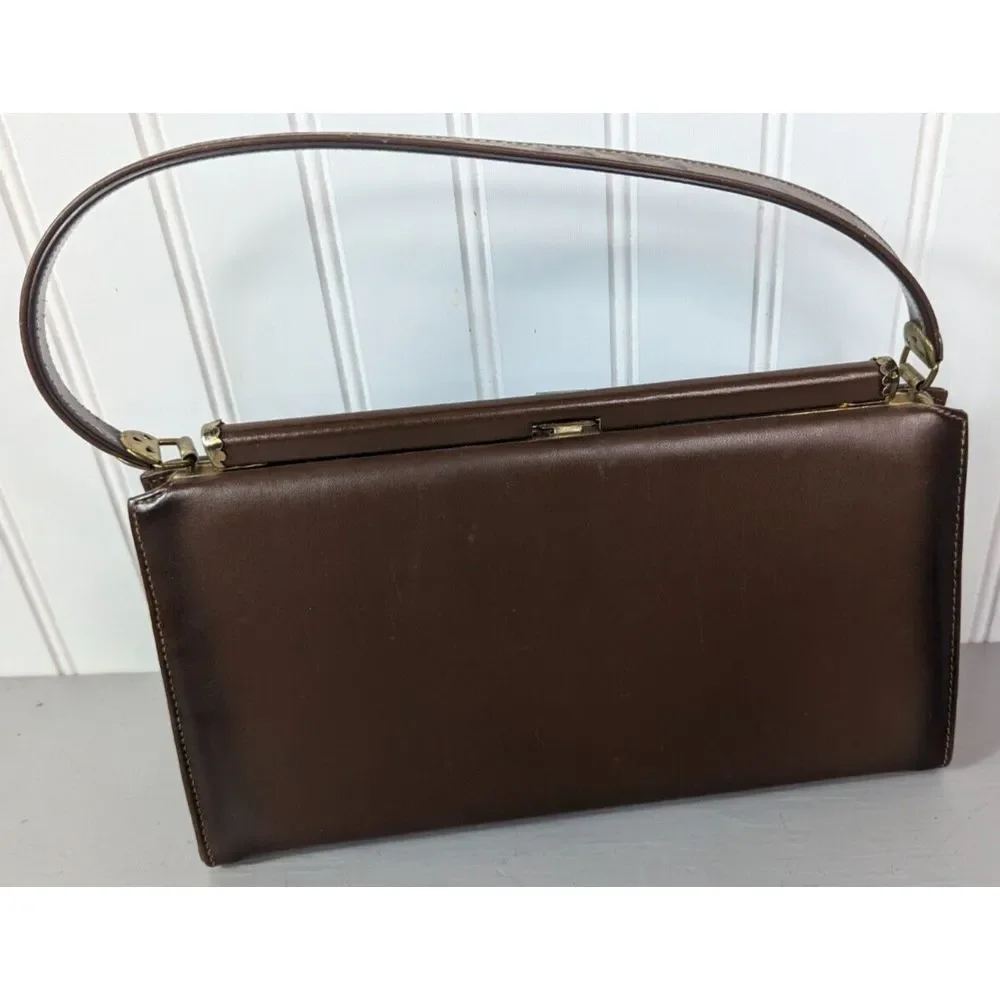 Vintage Mar-Shel Handbag Brown Leather Textured‎ Gold Toned Hardware Clasp