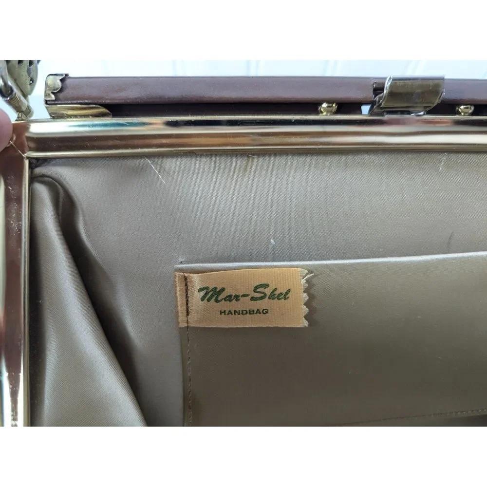 Vintage Mar-Shel Handbag Brown Leather Textured‎ Gold Toned Hardware Clasp