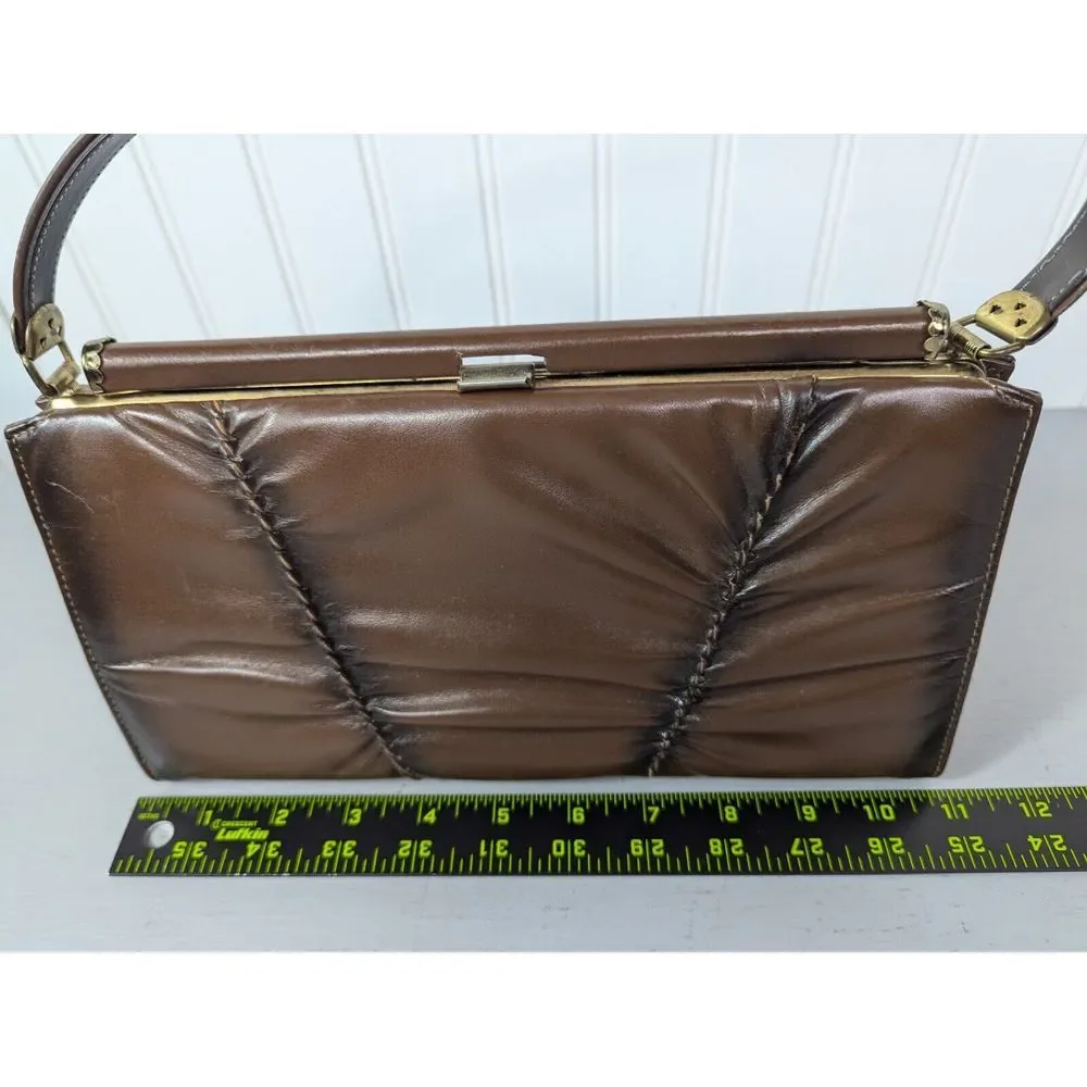 Vintage Mar-Shel Handbag Brown Leather Textured‎ Gold Toned Hardware Clasp