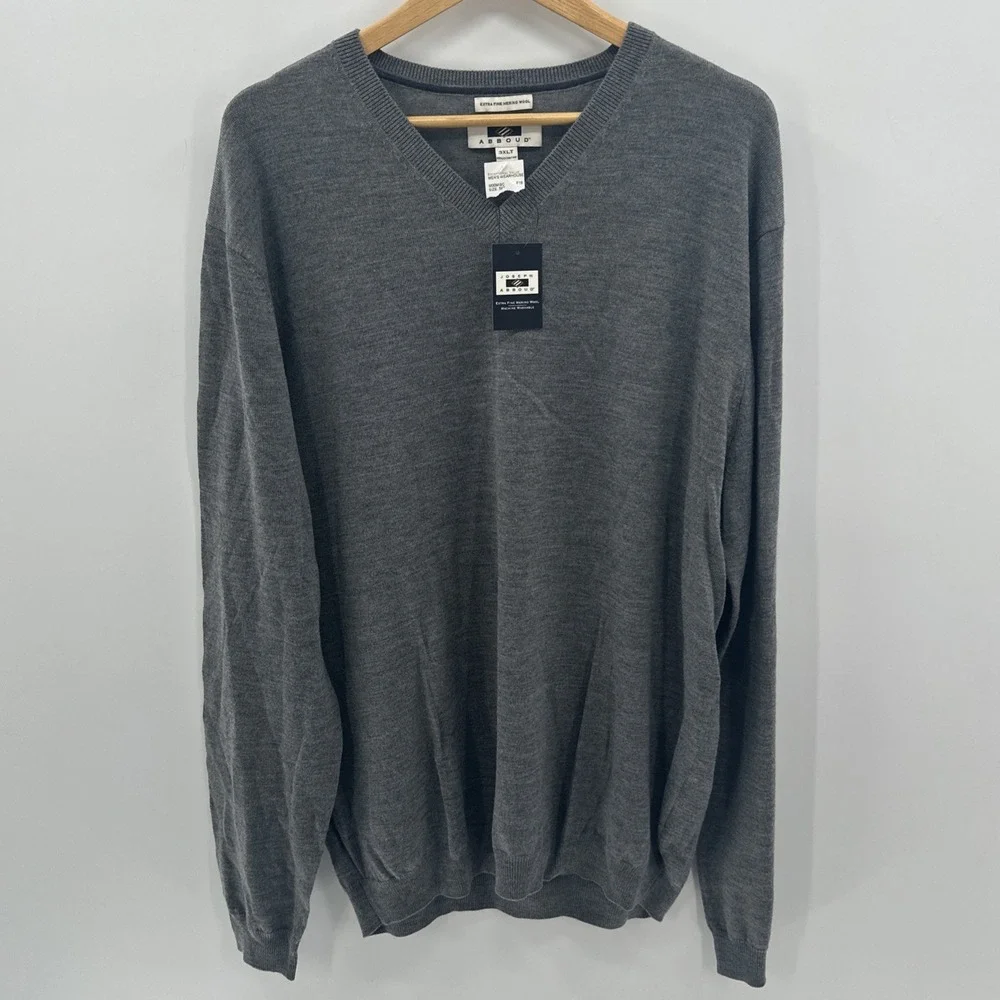 Joseph Abboud Men's 100% Extra Fine‎ Merino Wool Gray V Neck Sweater 3XLT Office