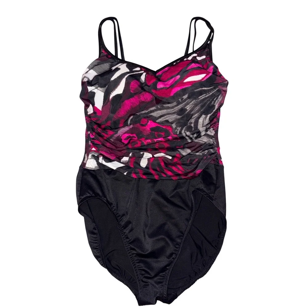 Croft & Barrow Women Black Pink‎ Tummy Control One Piece Swimsuit Size 10