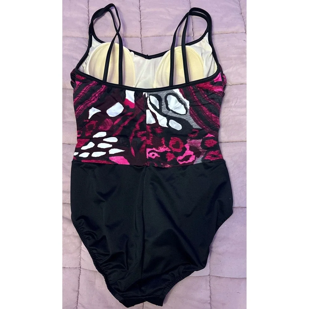 Croft & Barrow Women Black Pink‎ Tummy Control One Piece Swimsuit Size 10