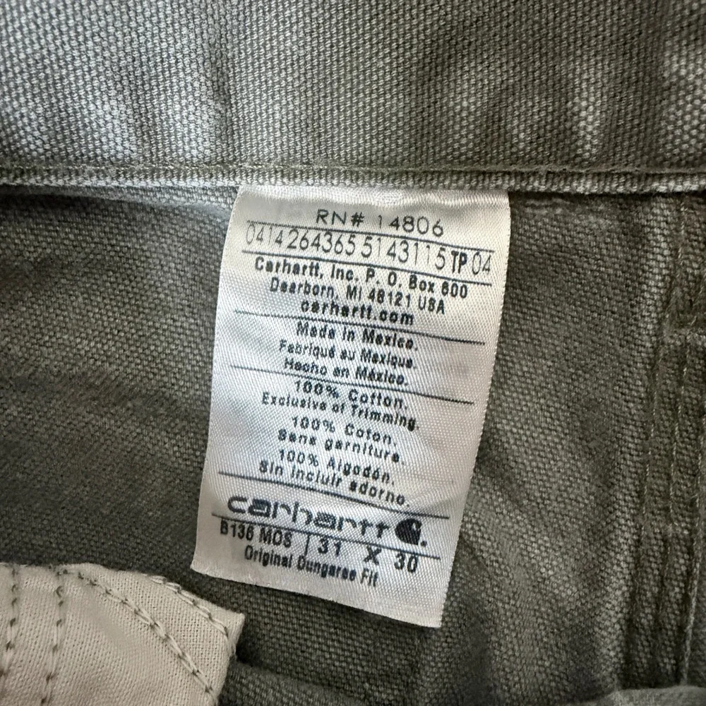 GRAIL Carhartt B136 MOS Double Knee Duck Canvas Carpenter Pants Moss Green 31x30