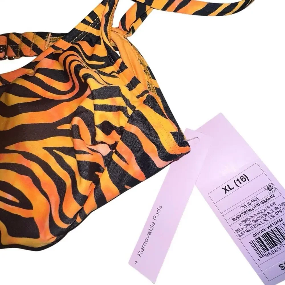 Women's Scoop Bralette Bikini Swim Top Wild Fable‎ Tiger GypsyGoth Size XL-16