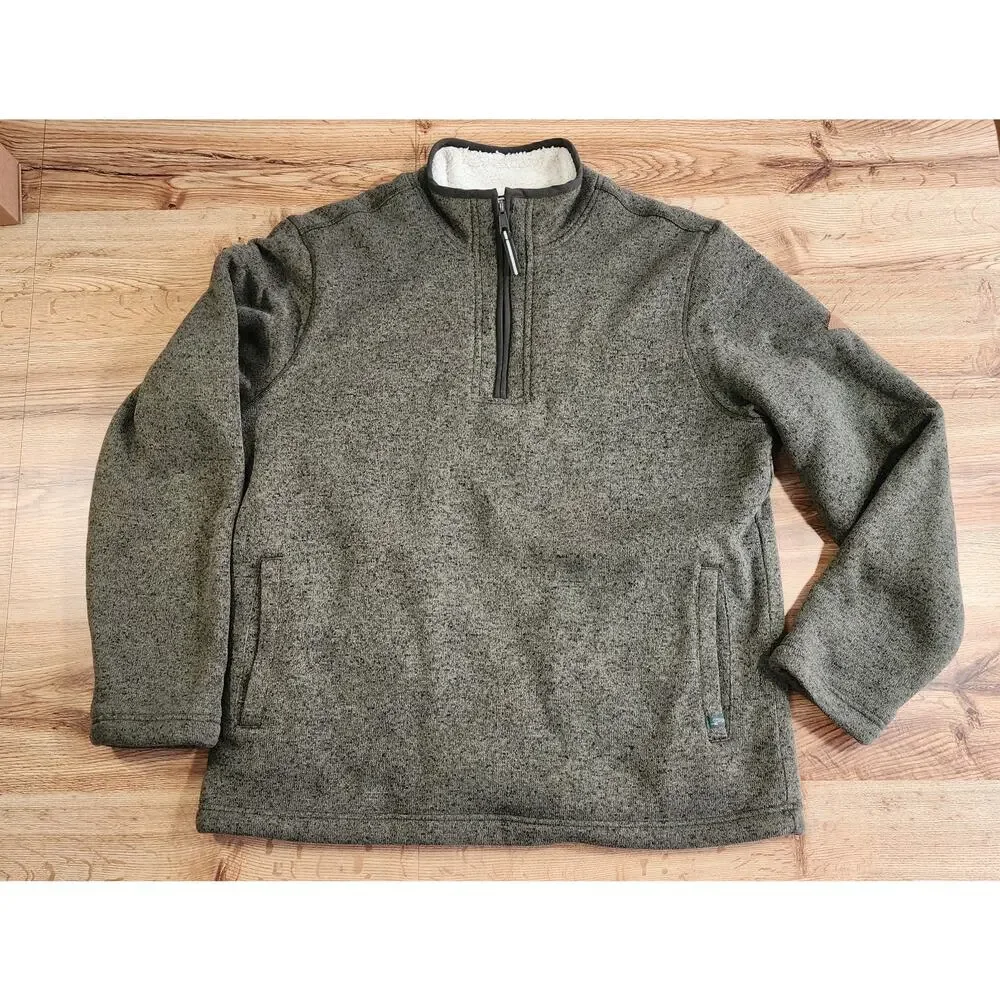 Orvis Sweater Mens‎ L Green/Gray Quarter Zip Sherpa Fleece Lined Knit Pullover