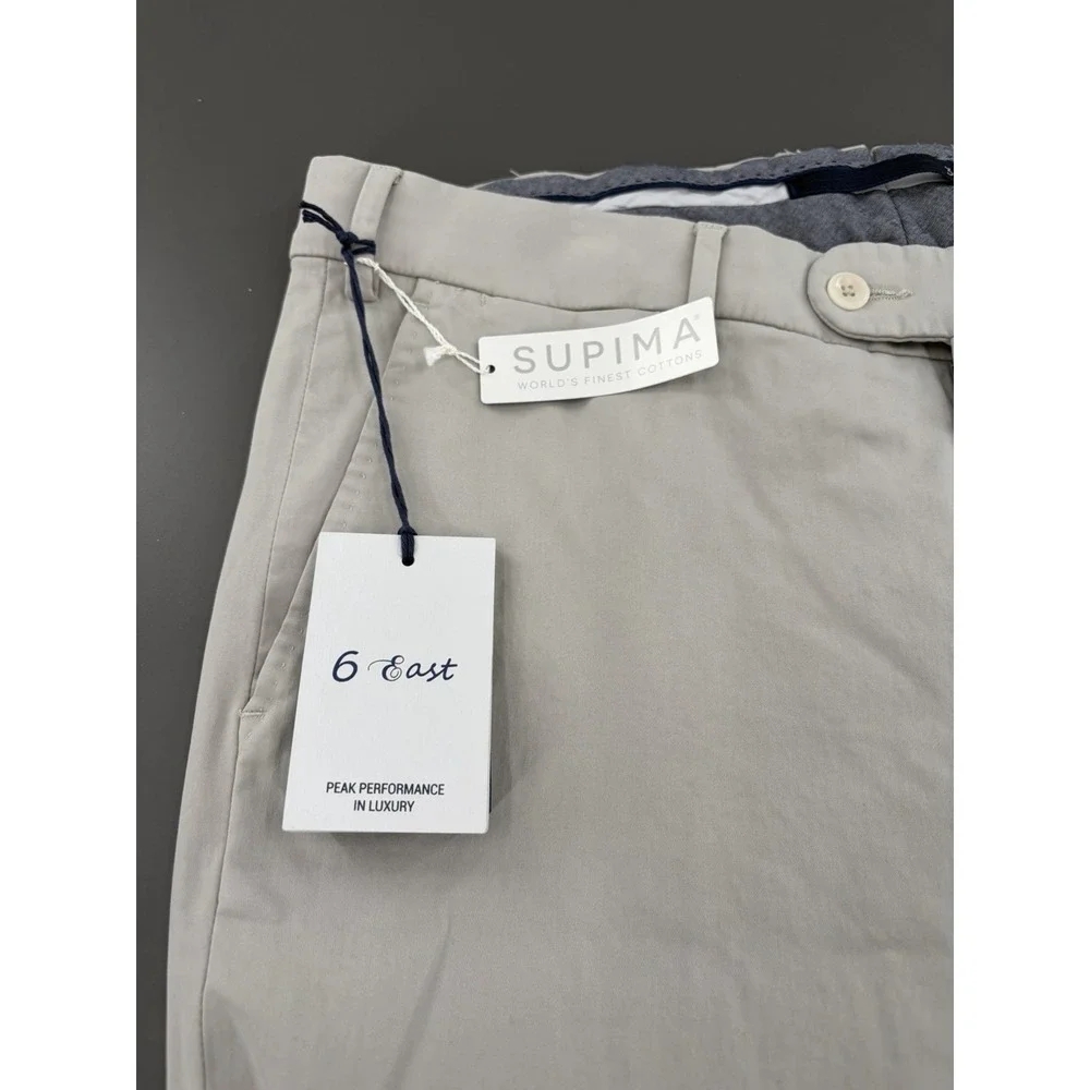 6 East Unhemmed Dress Pants Men Sz 36 Slim Fit Supima Sateen Performance Trouser