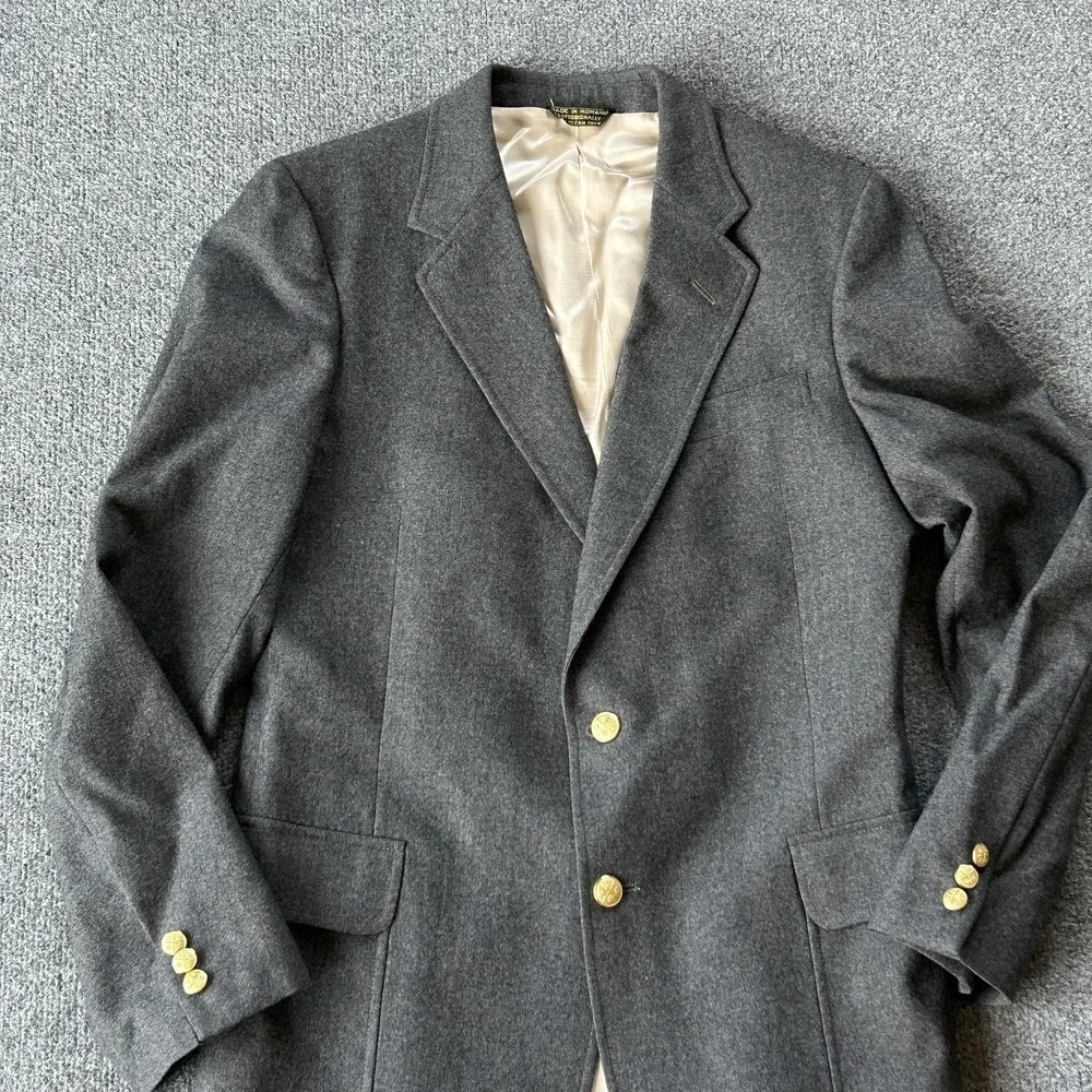 College Hall Wool Blazer Mens 42R Gray‎ Gold Buttons Preppy Ivy