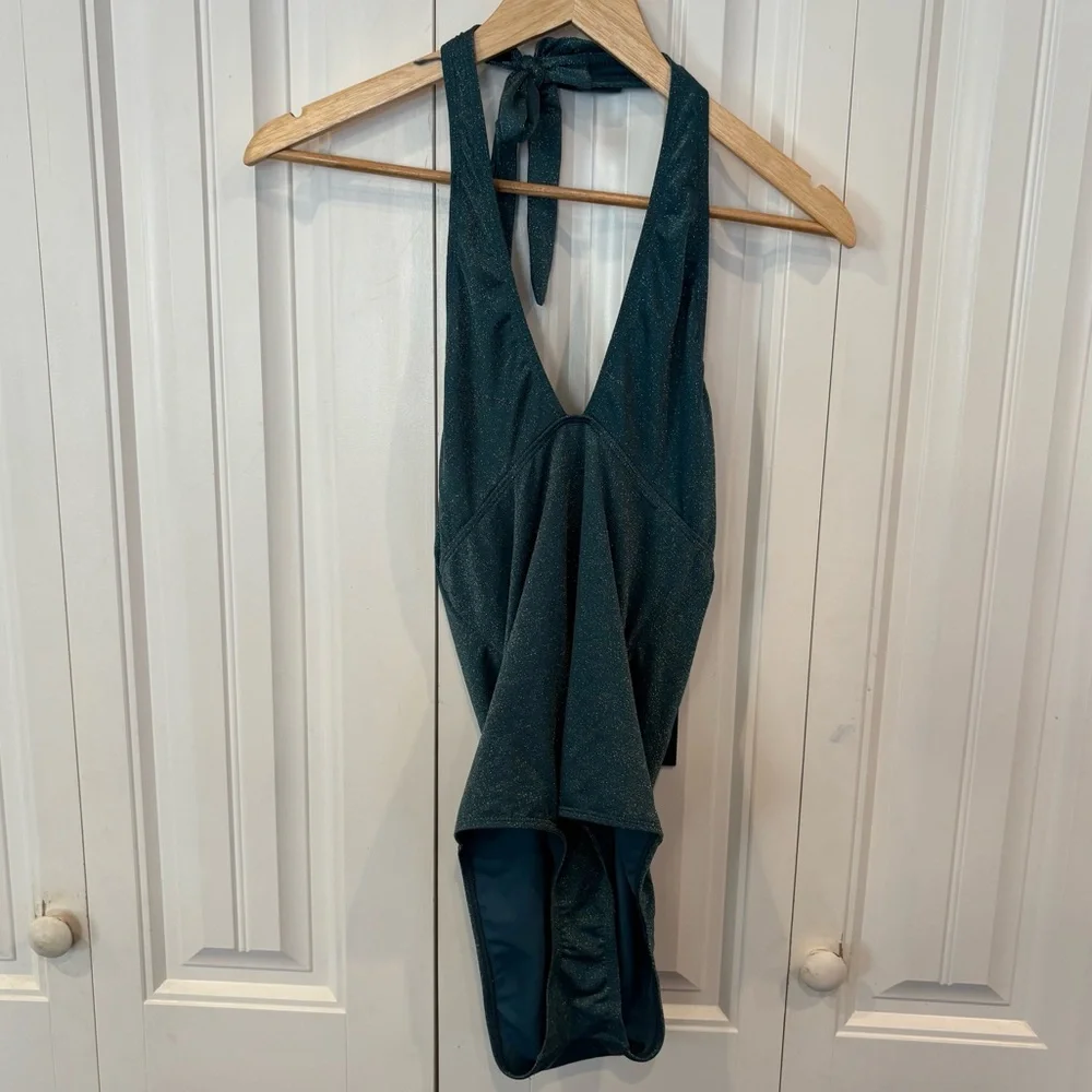 Jones New York Teal Shimmer One Piece Halter SwimsuitSize‎ Large