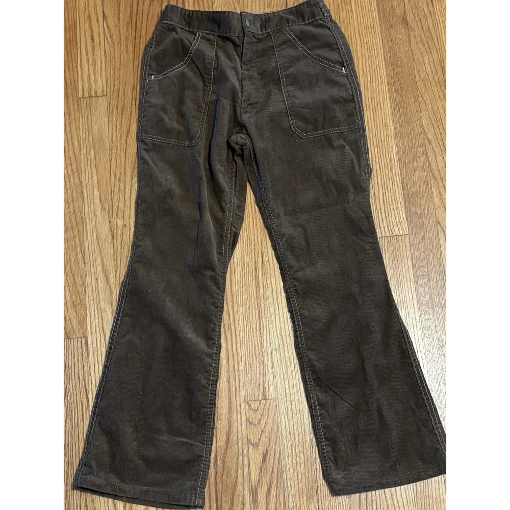 Vtg 70s Corduroy Big Bell Bottom Pants Flare DARK BROWN 31x30 Talon Zipper SEARS