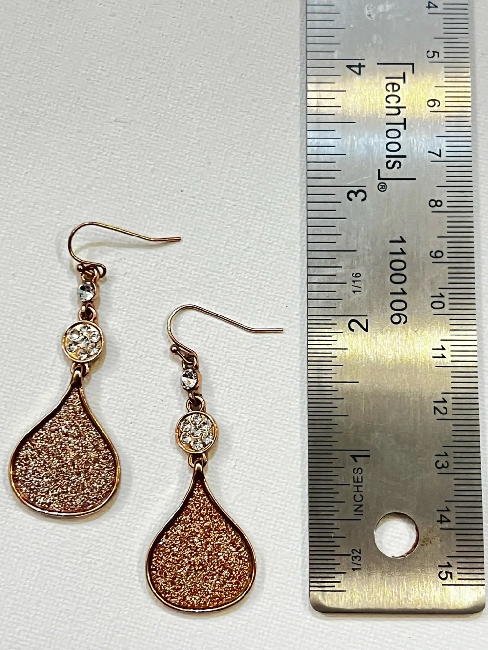 Rose Gold Teardrop Dangle Earrings with Crystal Accents