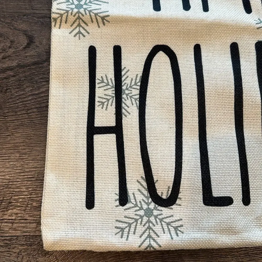 Happy Holidays Snowflake Indoor/Outdoor Winter Neutral Pillow Cover NWOT‎