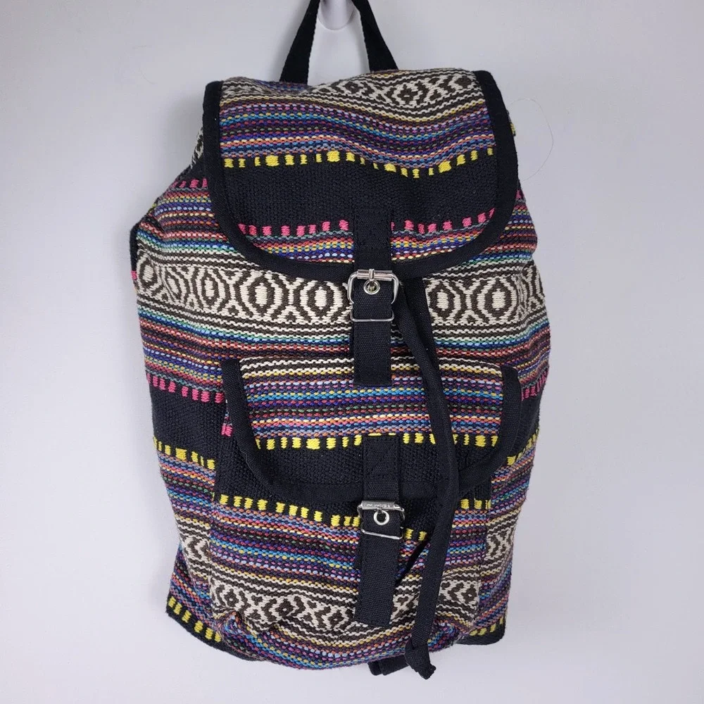 Woven Medium Size BACKPACK PURSE SOUTHWESTERN DESIGN‎ BAJA STYLE Multicolor