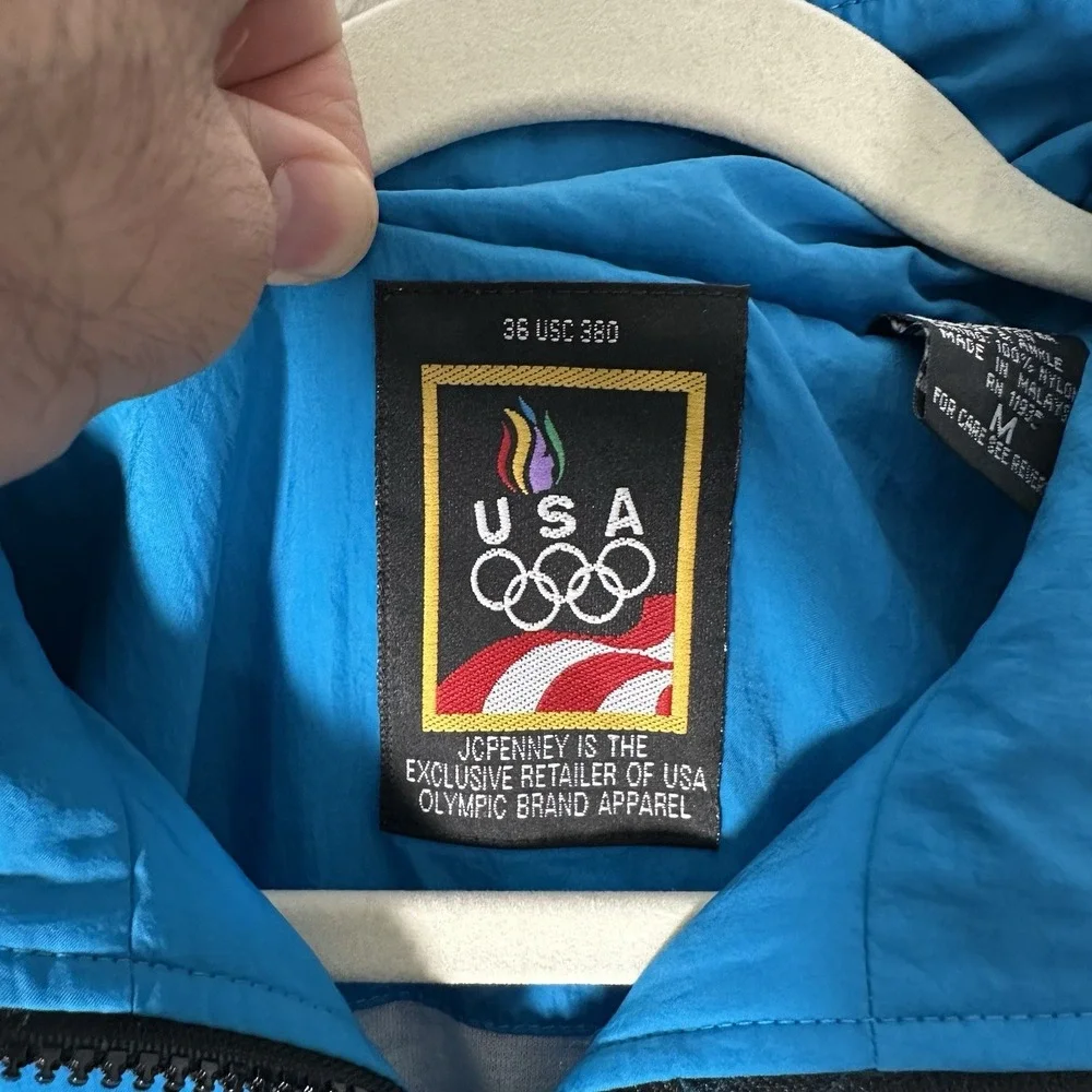 Vtg 90s USA Olympics Windbreaker‎ Jacket Mens M JCPenney Track Nylon Blocky Blue