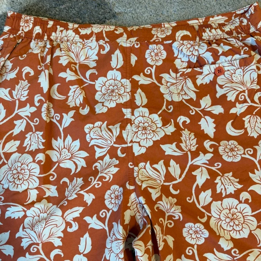 Caribbean‎ Swimwear Mens Orange White Floral Hibiscus Board Shorts Swim Trunks L