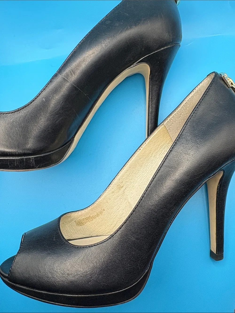 Michael Kors Black Leather Peep-Toe Heels
