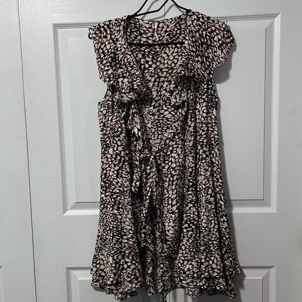 Free People Brown French Quarter Wrap‎ Dress Size XS Viscose Ruffle