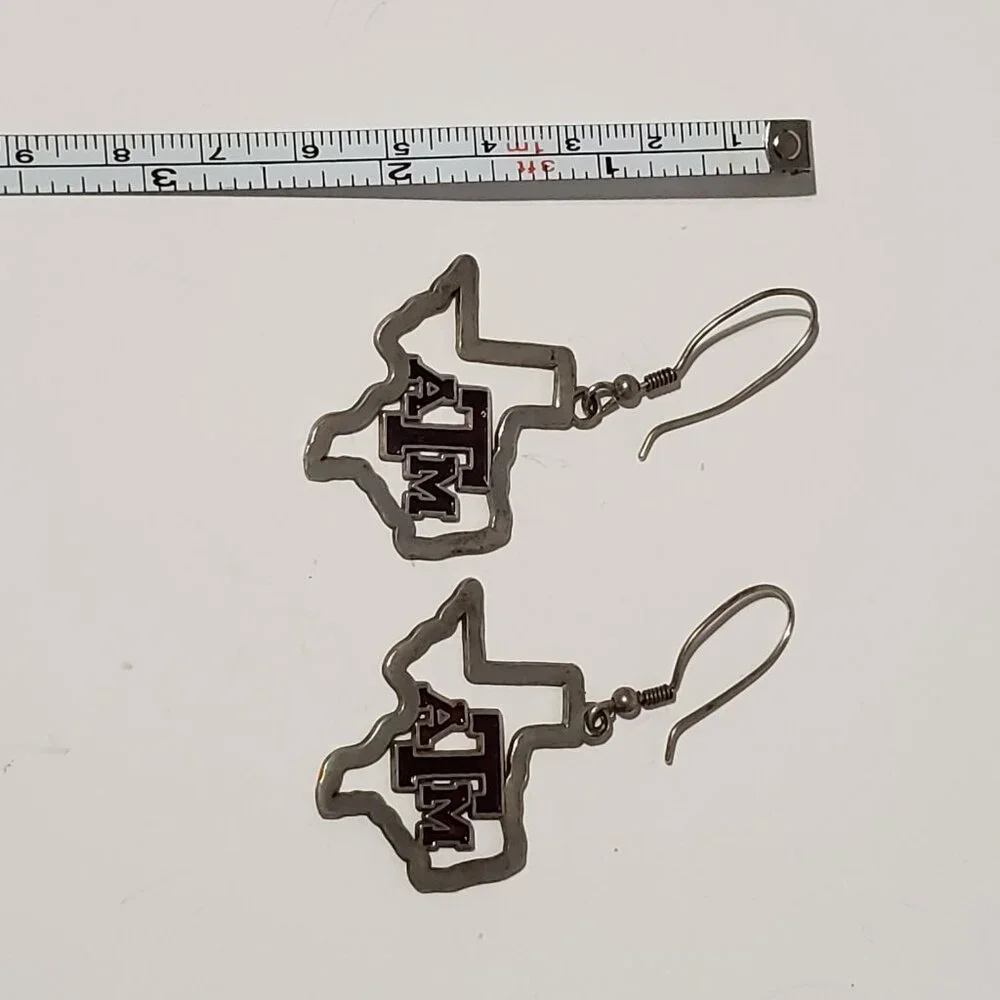 Silver Texas A&M Earrings Pierced French Hook Dangle Drop Aggies‎ TAMU Maroon