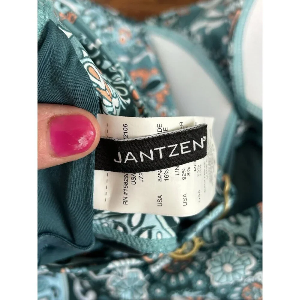 Jantzen Draped Surplice One Piece Bathing Suit Ocean  Floral‎ Stretch NWT 18W