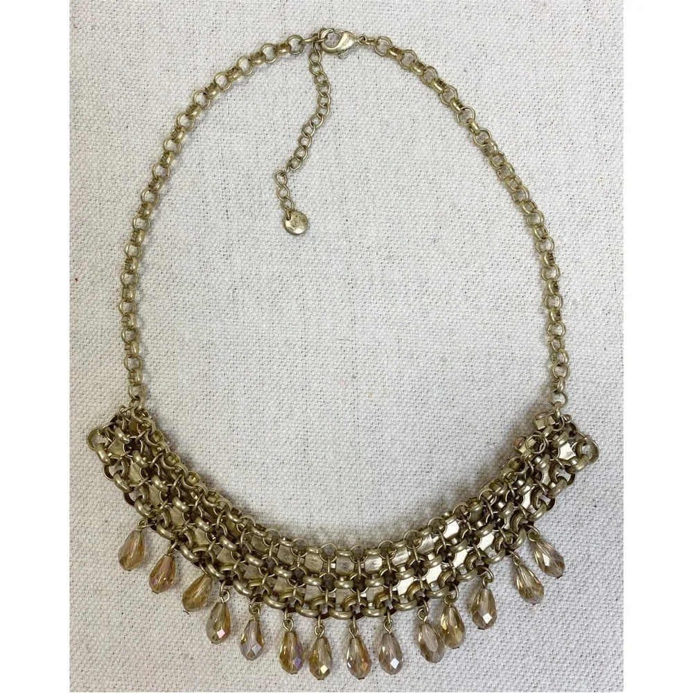 Loft gold tone pink Rhinestone Statement necklace