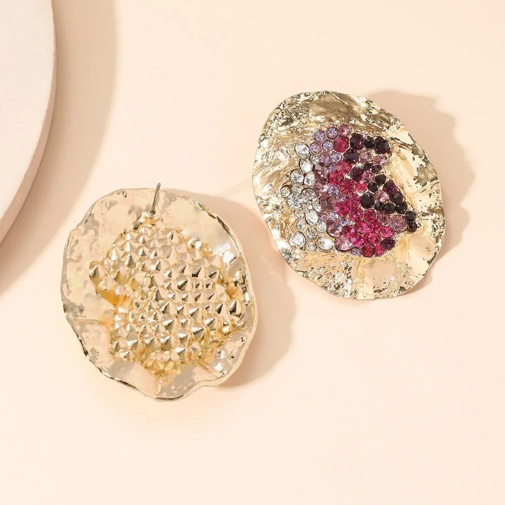 Multicolor Women's Random Color Rhinestone Decor Textured Stud Earring