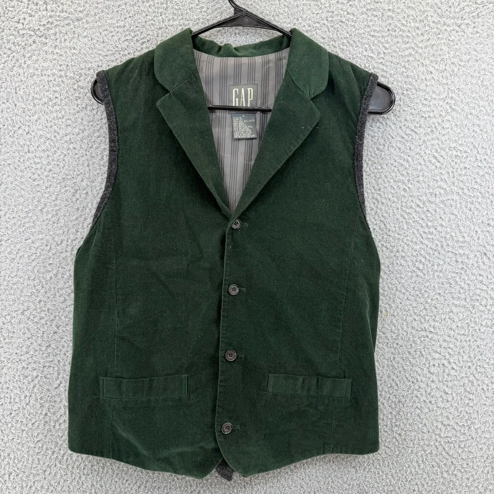 Vintage Gap Corduroy Vest Men Small Green Notched Lapel Button Up 90s Y2K