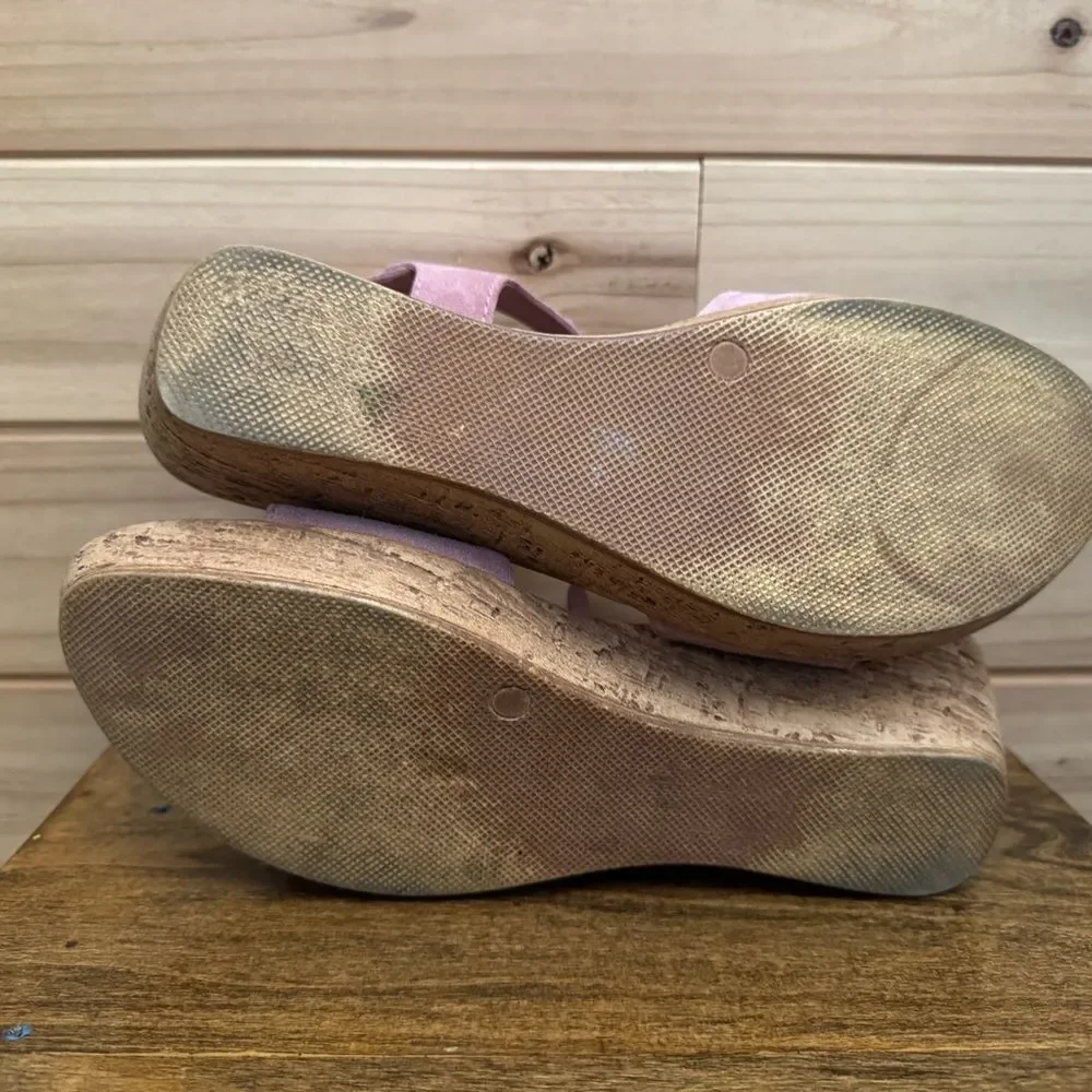 Sundance Size 40 (9) Pink Leather Suede Cork Wedge Platform Sandal Shoes