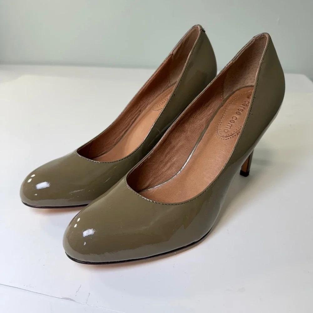 Corso Como Olive Green‎ Patent Leather Round Toe Pumps Stiletto Heels Size 9.5