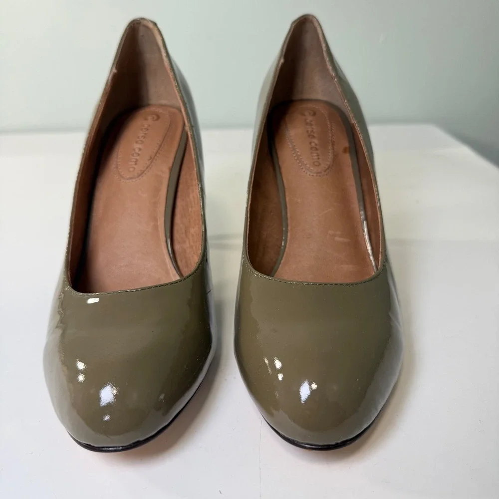 Corso Como Olive Green‎ Patent Leather Round Toe Pumps Stiletto Heels Size 9.5