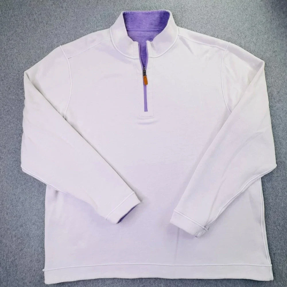 Collars & Co 1/4 Zip Sweater Men's Size XL Reversible Lavender Cream Golf Luxury
