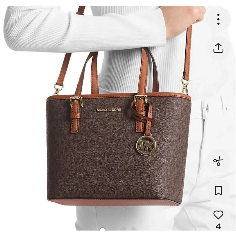 Michael Kors brown jet set monogram signature(Quinn)Tote bag purse pocketbook