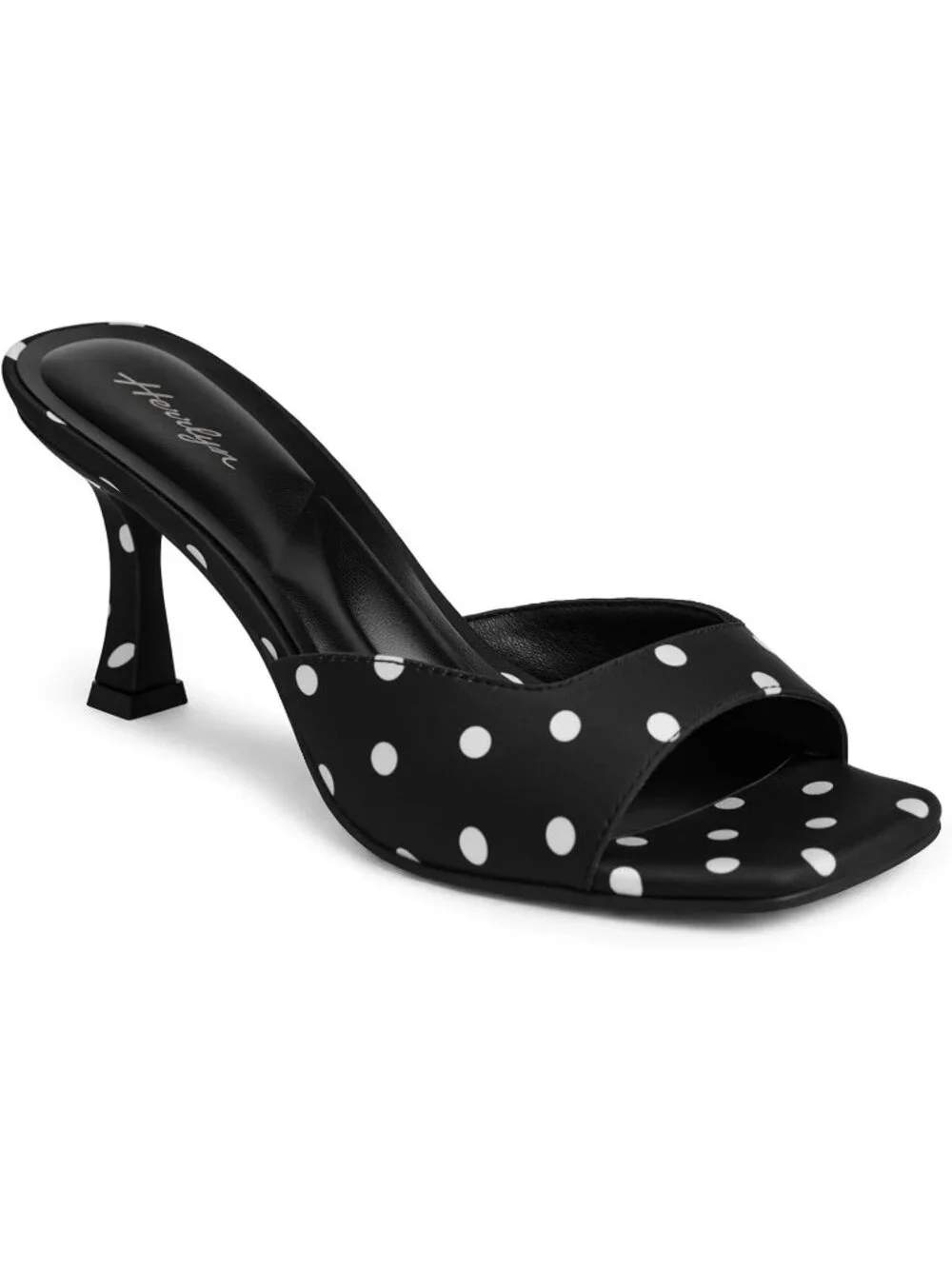 Women's Black Polka Dots Summer Square Toe Slingback Sexy Backless Heeled Sandal