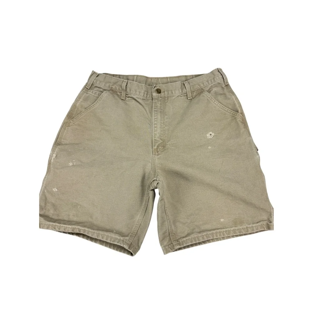 Carhartt‎ B28 DES Mens 36 Canvas Carpenter Shorts Desert Tan Distressed Workwear