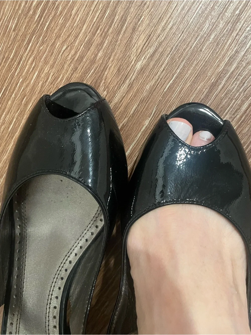 Franco Sarto NAVY Patent Peep-Toe Slingback Wedge