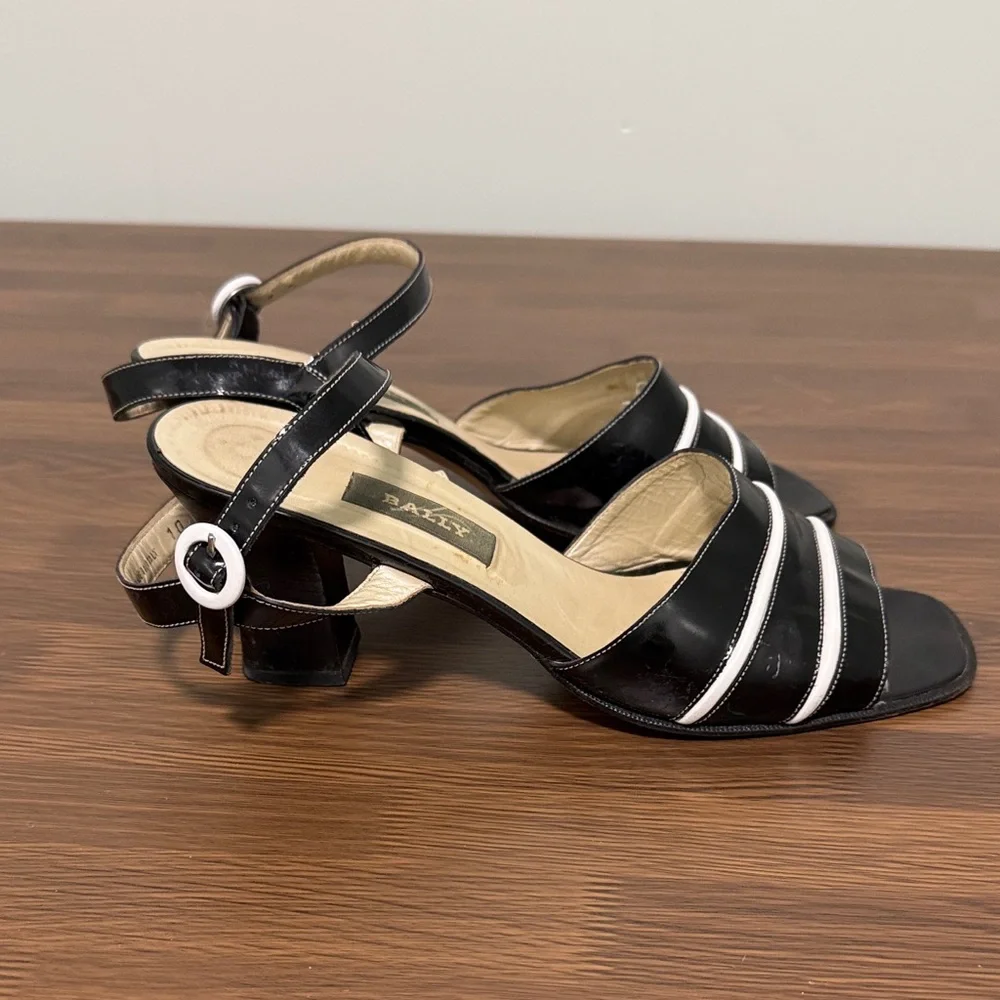 Vintage Bally Black and‎ White Strappy Heels